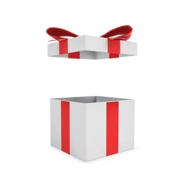 3d rendering of a white open gift box tied with a red bow on white background Stock Illustration