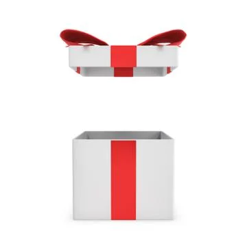 3d rendering of a white open gift box tied with a red bow on white background イラスト素材