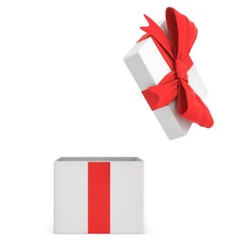3d rendering of a white open gift box tied with a red bow on white background Stock Illustration