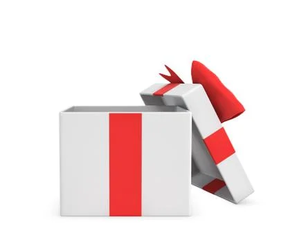 3d rendering of a white open gift box tied with a red bow on white background 스톡 일러스트