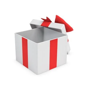 3d rendering of a white open gift box tied with a red bow on white background Stock Illustration
