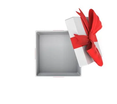 3d rendering of a white open gift box tied with a red bow on white background Stock Illustration