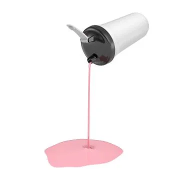 3d rendering of a white overturned water shaker with a black cover and pink Stock Illustration
