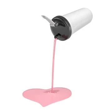 3d rendering of a white overturned water shaker with a black cover and pink Stock Illustration