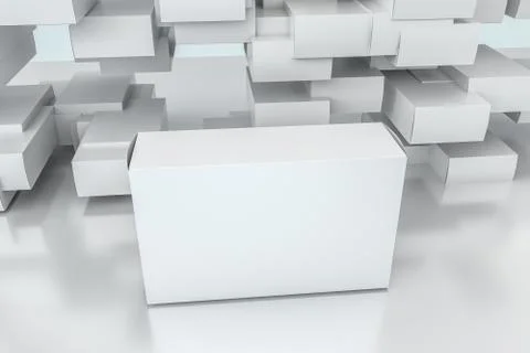3d rendering, white packing boxes with white background Stock Illustration