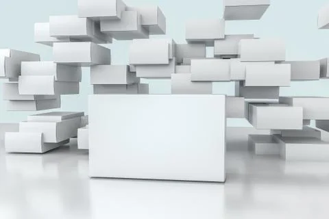 3d rendering, white packing boxes with white background Stock Illustration