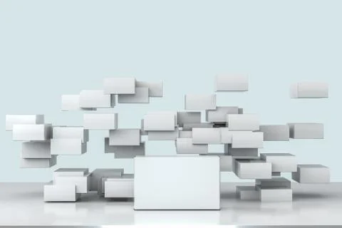 3d rendering, white packing boxes with white background 스톡 일러스트