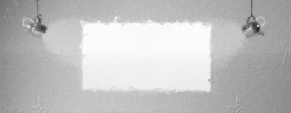 3d rendering of a white paper on a dark wall with two spot lights Stock Illustration