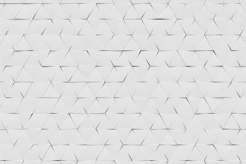 3D rendering. White pattern of triangles of different shapes. Minimalistic pa Stockillustratie