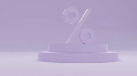 3D rendering of a white percentage sign raised on a pedestal on a white backgrou Stock Illustration