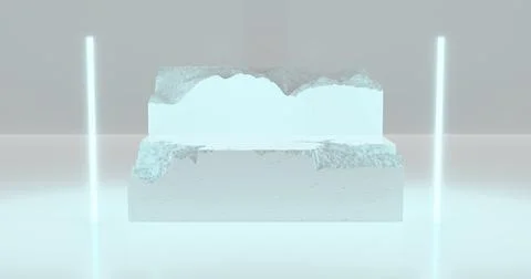 3d rendering. White pieces of stone wall with broken textured edges in neon l Stock Illustration