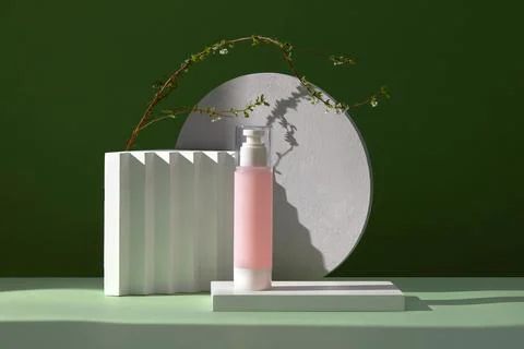 3D rendering of white podium geometry. Blank label for branding mock-up Stock Photos
