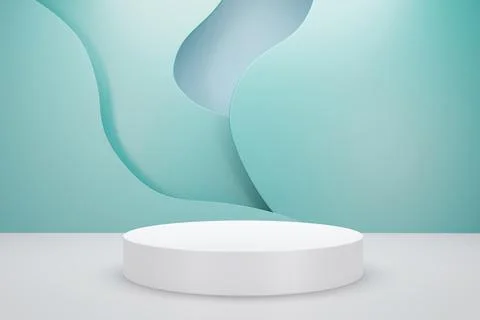 3d rendering of white podium with green cloud pastel color background for pro Stock Illustration