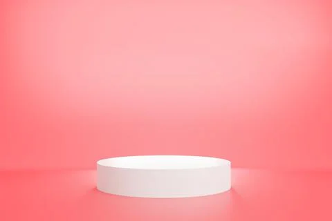 3d rendering of white podium with pink pastel color background for product ad Stock Photos