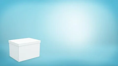 3d rendering of a white rectangle box with a closed lid on blue background. Stock Illustration