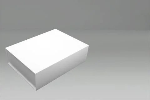 3d rendering of a white rectangle box with a closed lid on gray background... Foto stock