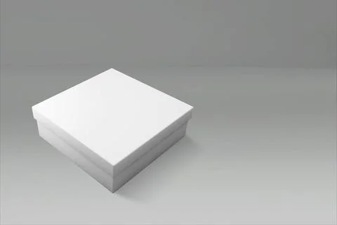 3d rendering of a white rectangle box with a closed lid on gray background... Foto stock