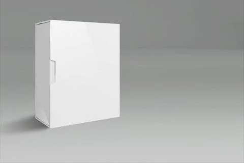 3d rendering of a white rectangle box with a closed lid on gray background... Stock Photos