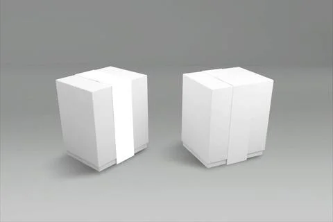 3d rendering of a white rectangle box with a closed lid on gray background... Foto stock
