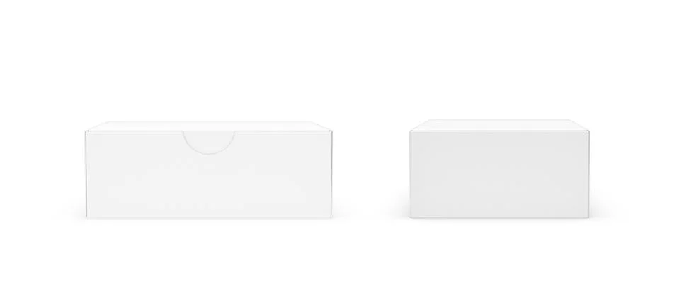 3d rendering of a white rectangular box with a closed attached lid in front and Stock Illustration