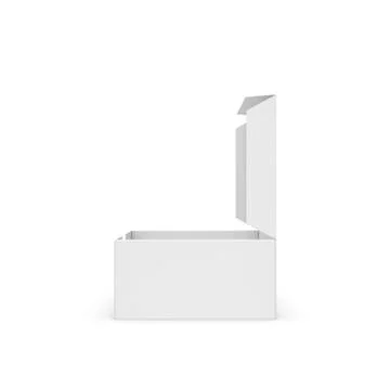 3d rendering of a white rectangular box with an opened attached lid on white Stock Illustration