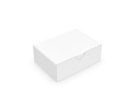 3d rendering of a white rectangular box with a closed attached lid on white Illustrazione stock