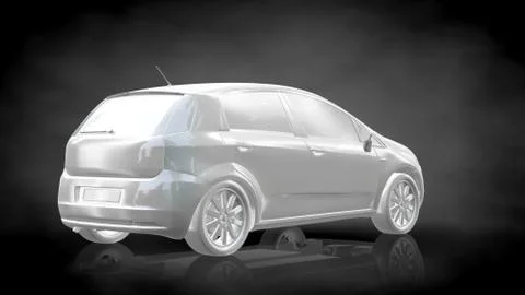 3d rendering of a white reflective car on a dark black background Stock Illustration