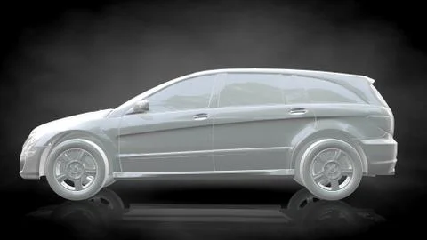 3d rendering of a white reflective car on a dark black background Stock Illustration