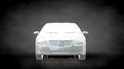 3d rendering of a white reflective car on a dark black background Stock Illustration