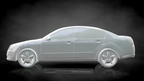 3d rendering of a white reflective car on a dark black background Stock Illustration
