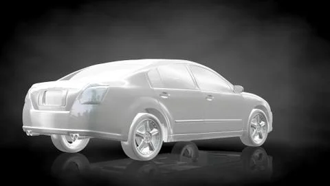 3d rendering of a white reflective car on a dark black background Stock Illustration