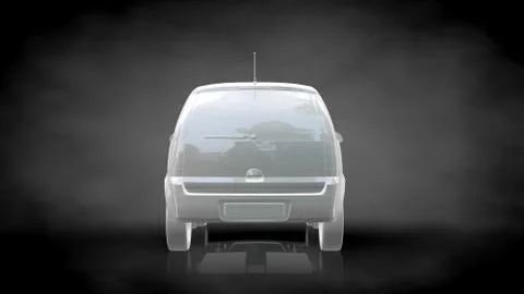 3d rendering of a white reflective car on a dark black background Stock Illustration