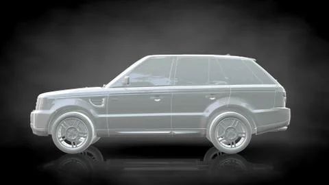 3d rendering of a white reflective car on a dark black background Stock Illustration