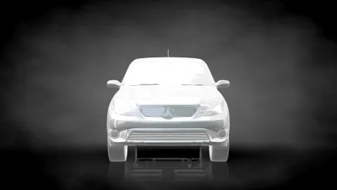 3d rendering of a white reflective car on a dark black background Stock Illustration