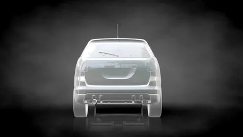 3d rendering of a white reflective car on a dark black background Stock Illustration