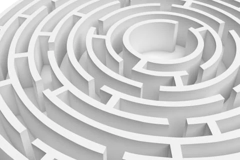 3D rendering of the white round maze consruction approximated Stock Illustration