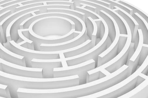 3D rendering of the white round maze consruction approximated Stock Illustration