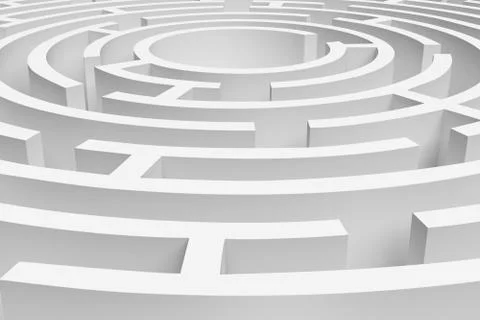 3D rendering of the white round maze consruction approximated Stock Illustration