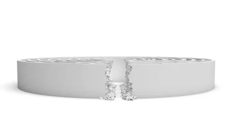 3d rendering of a white round maze with a direct route cut right to the center Stock Illustration