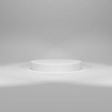 3D rendering of white round pedestal on white background with two spot lights Illustrazione stock