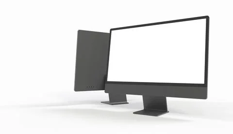 A 3D rendering of a white screen computer with copy space isolated on white b Stock Illustration
