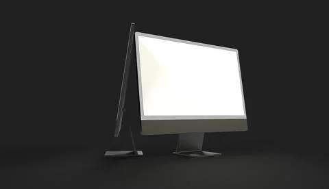 A 3D rendering of a white screen computer with copy space isolated on black b Stock Illustration