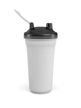3d rendering of white shaker with black covers on white background. Illustration