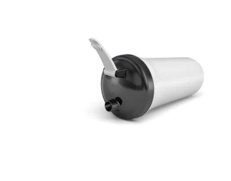 3d rendering of a white shaker with a black cap lying on its side on white Stock Illustration
