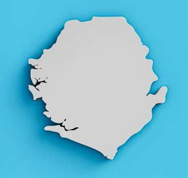 A 3D rendering of a white Sierra Leone map on a blue background Illustrazione stock