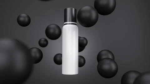 A 3D rendering of a white silver cosmetic spray bottle with black balls isola 스톡 일러스트
