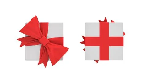 3d rendering of a white square gift box with a red ribbon bow in top and bottom Stock Illustration