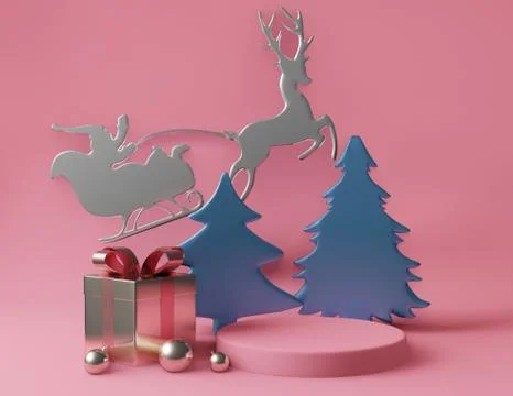 3D rendering white square gift box and metallic pink golden bow-ribbon concep Stock Illustration