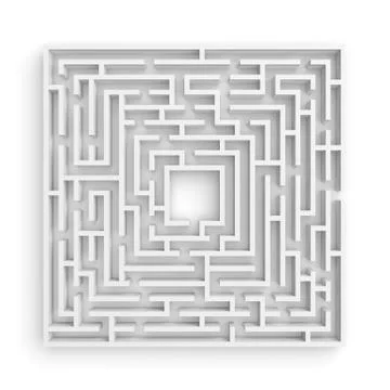 3d rendering of a white square maze on white background in front view Stock Illustration