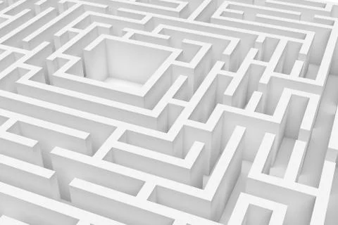 3d rendering of a white square maze in close up view on white background Stock Illustration